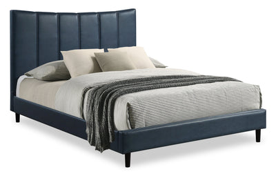 Paseo Platform Bed in Navy Vegan-Leather Fabric - Queen Size  | Lit plateforme rembourré Paseo en tissu de cuir végétalien bleu marine - format grand lit