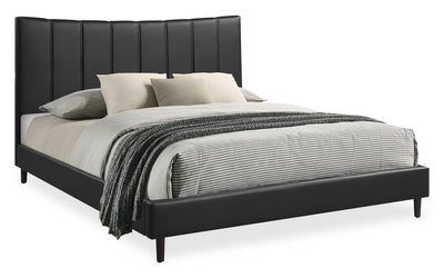 Paseo Platform Bed in Black Vegan-Leather Fabric - King Size | Lit plateforme rembourré Paseo en tissu de cuir végétalien noire - format très grand lit