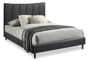 Lit plateforme rembourré Paseo en tissu de cuir végétalien noire - format grand lit