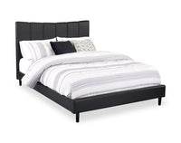 Lit plateforme rembourré Paseo en tissu de cuir végétalien noire - format grand lit