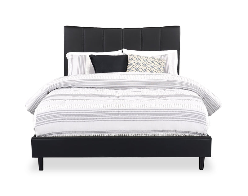 Lit plateforme rembourré Paseo en tissu de cuir végétalien noire - format grand lit