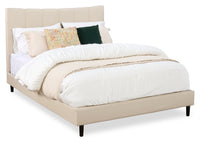  Lit plateforme rembourré Paseo en tissu de cuir végétalien taupe - format grand lit