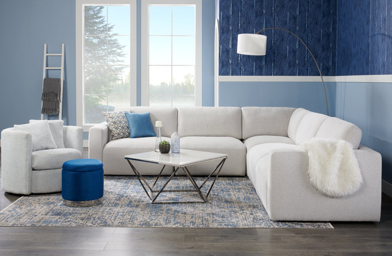 Pouf de rangement Phebe de 16,5 po avec base à bordures argentée - bleu marine