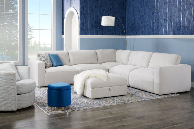 Pouf de rangement Phebe de 16,5 po avec base à bordures argentée - bleu marine