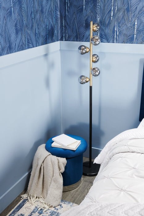 Pouf de rangement Phebe de 16,5 po avec base à bordures argentée - bleu marine