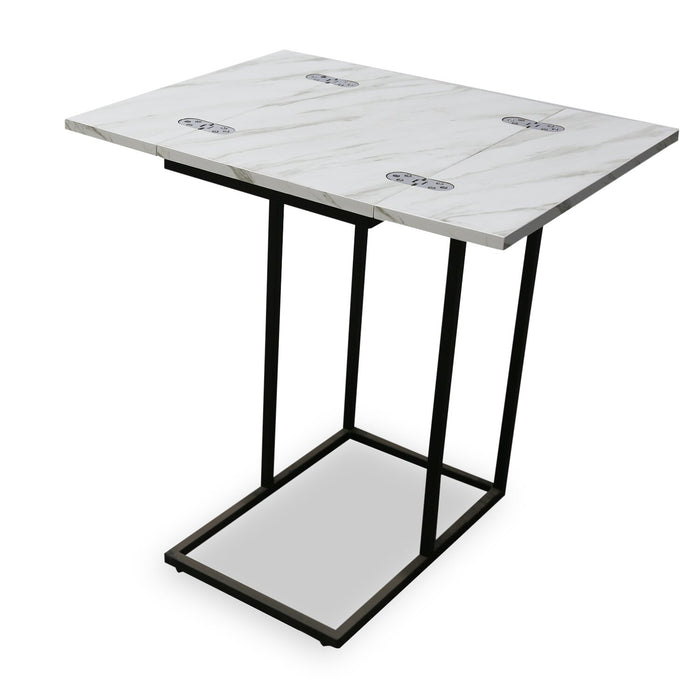 Table Pia de 18 po en forme de C avec dessus extensible - marbre blanc