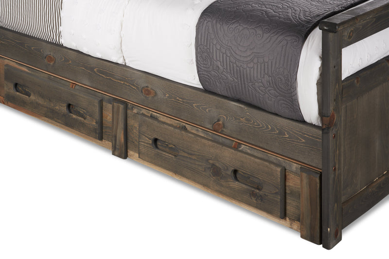 Lit de rangement Piper à 2 tiroirs en pin massif gris bois de grève pour enfants - format lit double