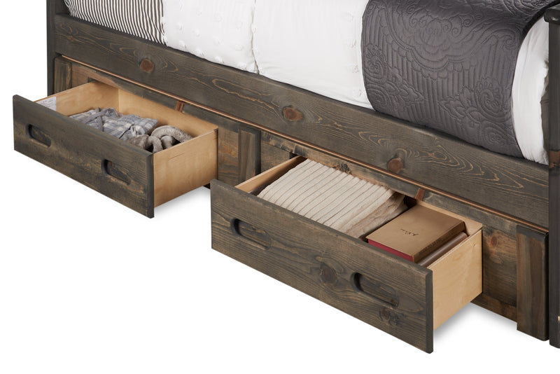 Lit de rangement Piper à 2 tiroirs en pin massif gris bois de grève pour enfants - format lit double