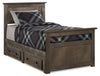 Lit de rangement Piper à 2 tiroirs en pin massif gris bois de grève pour enfants - format lit simple
