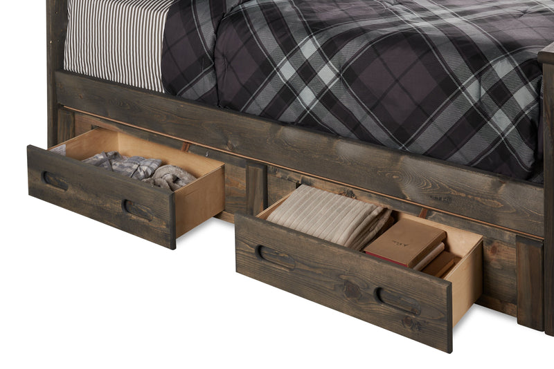 Lit de rangement Piper à 2 tiroirs en pin massif gris bois de grève pour enfants - format lit simple