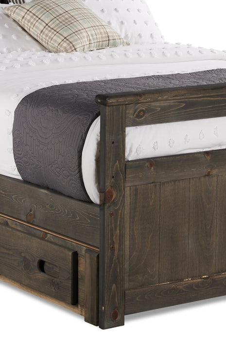 Lit de rangement Piper à 2 tiroirs en pin massif gris bois de grève pour enfants - format lit simple
