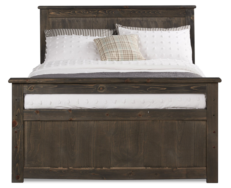 Lit de rangement Piper à 2 tiroirs en pin massif gris bois de grève pour enfants - format lit double