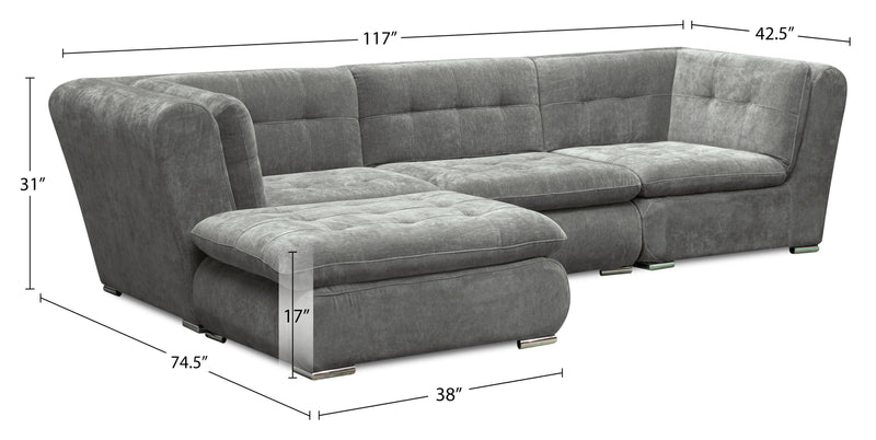 Sofa sectionnel modulaire Plaza de Scott Living 4 pièces en tissu avec pouf - gris