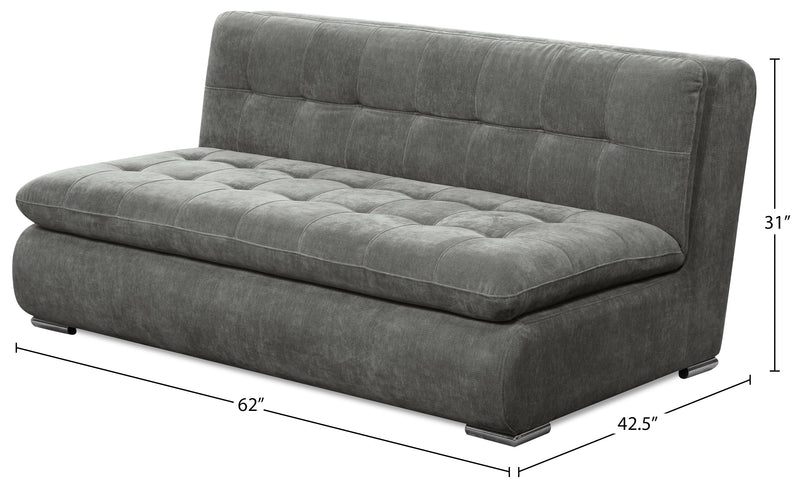 Causeuse modulaire sans accoudoirs Plaza de Scott Living de 63 po en tissu avec coussins de dossier capitonnés et pattes en métal - grise