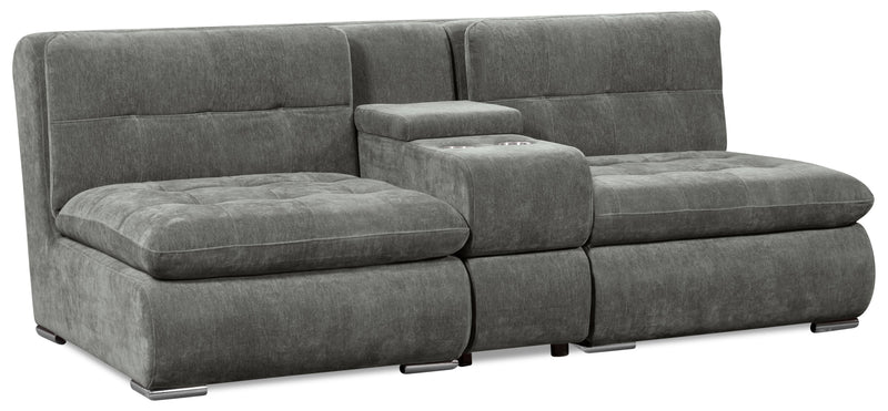 Sofa sectionnel modulaire Plaza de Scott Living 3 pièces en tissu avec console de rangement et 2 porte-gobelets - gris