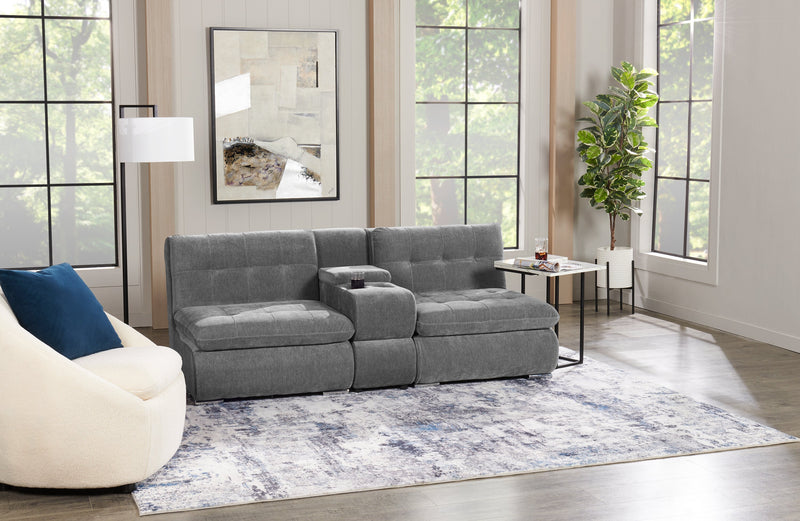 Sofa sectionnel modulaire Plaza de Scott Living 3 pièces en tissu avec console de rangement et 2 porte-gobelets - gris