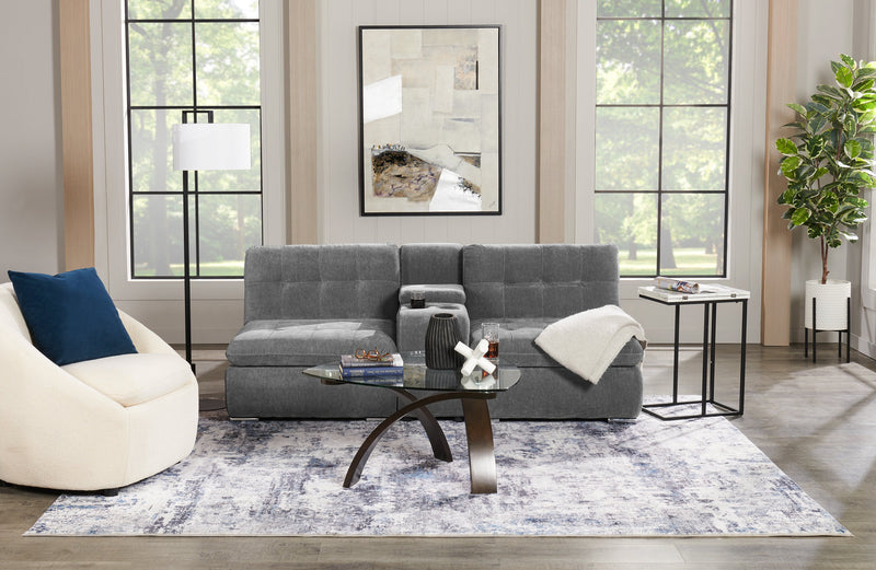 Sofa sectionnel modulaire Plaza de Scott Living 3 pièces en tissu avec console de rangement et 2 porte-gobelets - gris