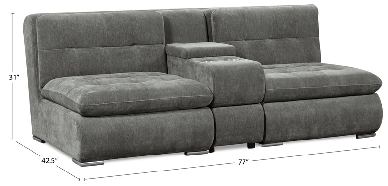 Sofa sectionnel modulaire Plaza de Scott Living 3 pièces en tissu avec console de rangement et 2 porte-gobelets - gris