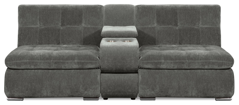 Sofa sectionnel modulaire Plaza de Scott Living 3 pièces en tissu avec console de rangement et 2 porte-gobelets - gris