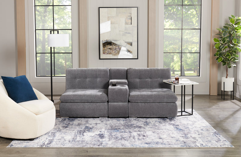 Sofa sectionnel modulaire Plaza de Scott Living 3 pièces en tissu avec console de rangement et 2 porte-gobelets - gris