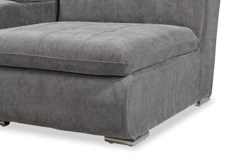 Sofa sectionnel modulaire Plaza de Scott Living 5 pièces en tissu avec console de rangement, 2 porte-gobelets et pouf - gris