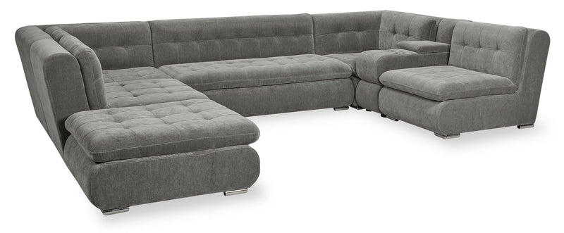 Sofa sectionnel modulaire Plaza de Scott Living 7 pièces en tissu avec console de rangement et 2 porte-gobelets - gris