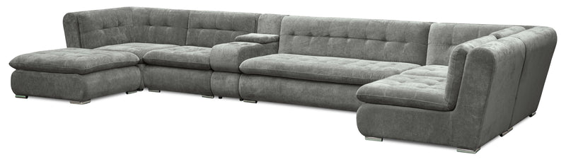 Sofa sectionnel modulaire Plaza de Scott Living 7 pièces en tissu avec console de rangement et 2 porte-gobelets - gris