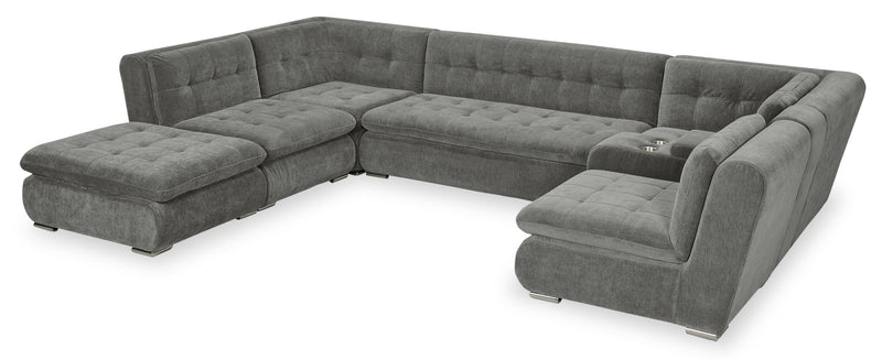 Sofa sectionnel modulaire Plaza de Scott Living 7 pièces en tissu avec console de rangement et 2 porte-gobelets - gris