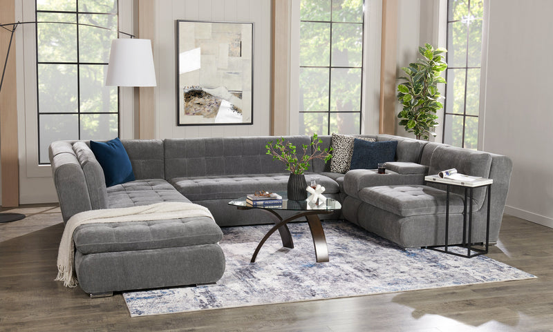 Sofa sectionnel modulaire Plaza de Scott Living 7 pièces en tissu avec console de rangement et 2 porte-gobelets - gris