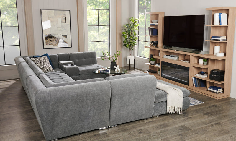 Sofa sectionnel modulaire Plaza de Scott Living 7 pièces en tissu avec console de rangement et 2 porte-gobelets - gris