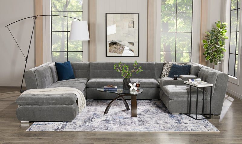 Sofa sectionnel modulaire Plaza de Scott Living 7 pièces en tissu avec console de rangement et 2 porte-gobelets - gris