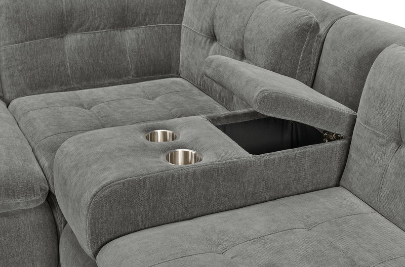 Sofa sectionnel modulaire Plaza de Scott Living 7 pièces en tissu avec console de rangement et 2 porte-gobelets - gris