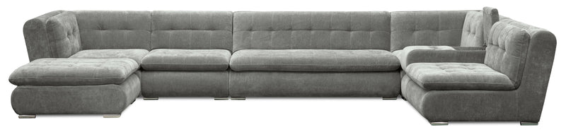 Sofa sectionnel modulaire Plaza de Scott Living 7 pièces en tissu avec console de rangement et 2 porte-gobelets - gris