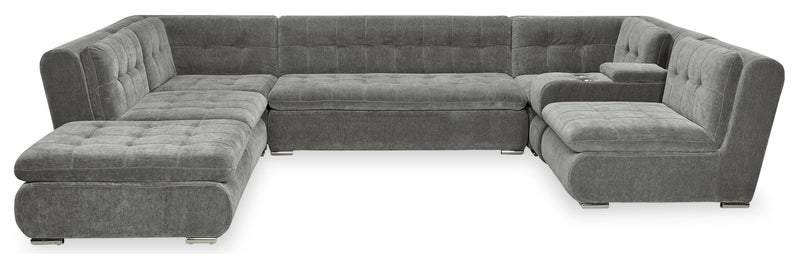 Sofa sectionnel modulaire Plaza de Scott Living 7 pièces en tissu avec console de rangement et 2 porte-gobelets - gris