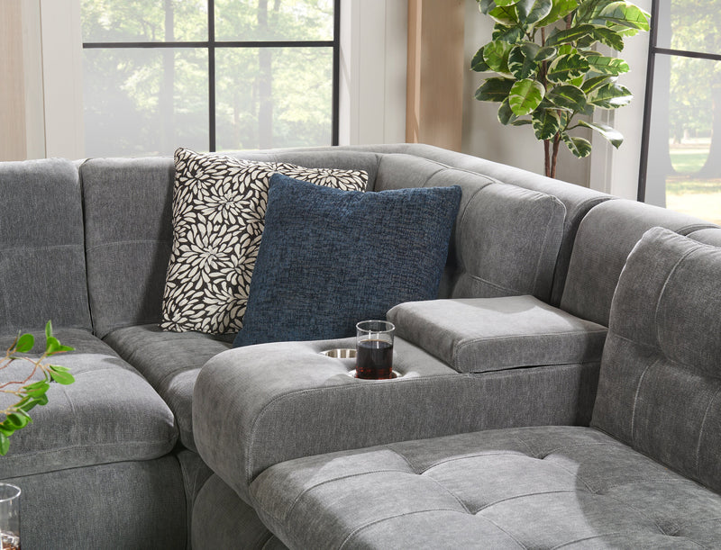 Sofa sectionnel modulaire Plaza de Scott Living 7 pièces en tissu avec console de rangement et 2 porte-gobelets - gris