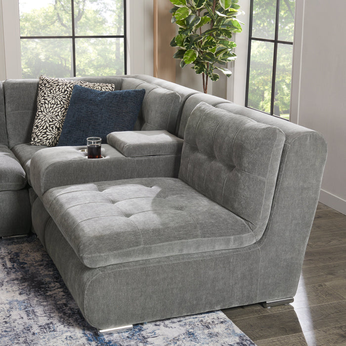 Sofa sectionnel modulaire Plaza de Scott Living 7 pièces en tissu avec console de rangement et 2 porte-gobelets - gris