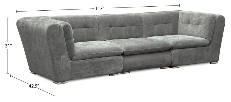 Sofa modulaire Plaza de Scott Living de 117 po en tissu avec coussins de dossier capitonnés et pattes en métal - gris