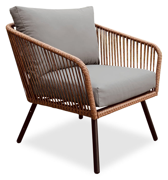 Ensemble de conversation Porto 4 pièces pour la terrasse à l’extérieur avec causeuse, 2 fauteuils et table à café - osier de type corde et métal, résistant aux rayons UV et aux intempéries - naturel et beige