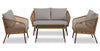 Ensemble de conversation Porto 4 pièces pour la terrasse à l’extérieur avec causeuse, 2 fauteuils et table à café - osier de type corde et métal, résistant aux rayons UV et aux intempéries - naturel et beige