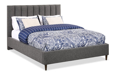 Kort & Co. Rain Upholstered Platform Bed in Charcoal Fabric, Tufted - Queen Size | Lit plateforme rembourré Rain de Kort & Co. en tissu anthracite capitonné - format grand lit