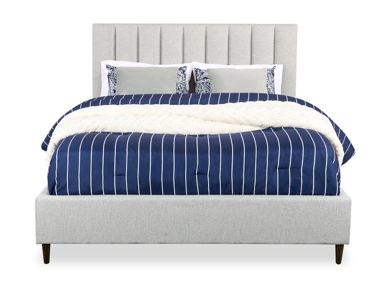 Lit plateforme rembourré Rain de Kort & Co. en tissu taupe capitonné - format grand lit