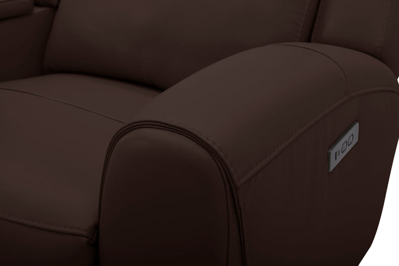 Causeuse à inclinaison électrique Reign de 78 po en cuir véritable de qualité supérieure avec console - brun chocolat Silverado