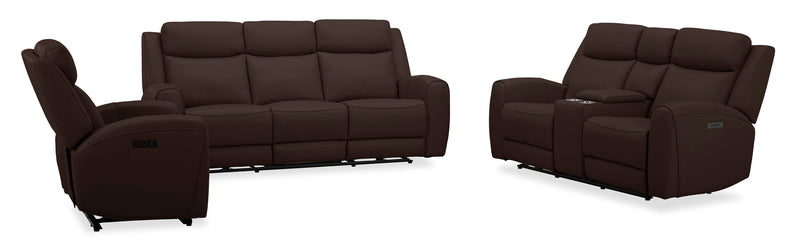 Causeuse à inclinaison électrique Reign de 78 po en cuir véritable de qualité supérieure avec console - brun chocolat Silverado