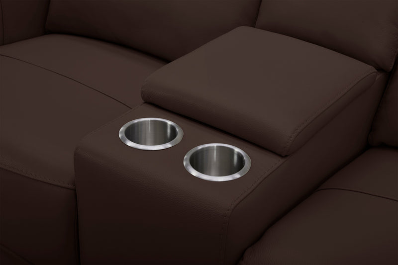 Causeuse à inclinaison électrique Reign de 78 po en cuir véritable de qualité supérieure avec console - brun chocolat Silverado