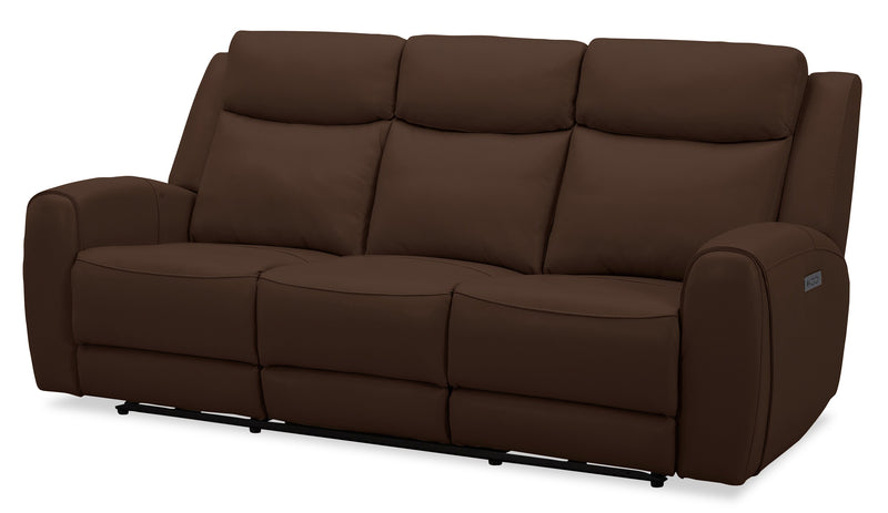 Sofa à inclinaison électrique Reign de 87 po en cuir véritable de qualité supérieure avec ports USB - brun chocolat Silverado