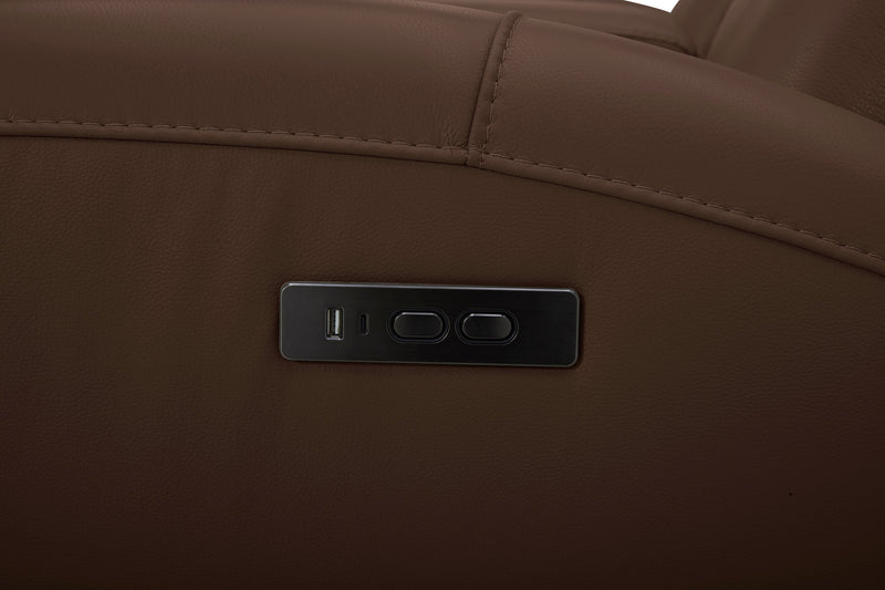 Sofa à inclinaison électrique Reign de 87 po en cuir véritable de qualité supérieure avec ports USB - brun chocolat Silverado