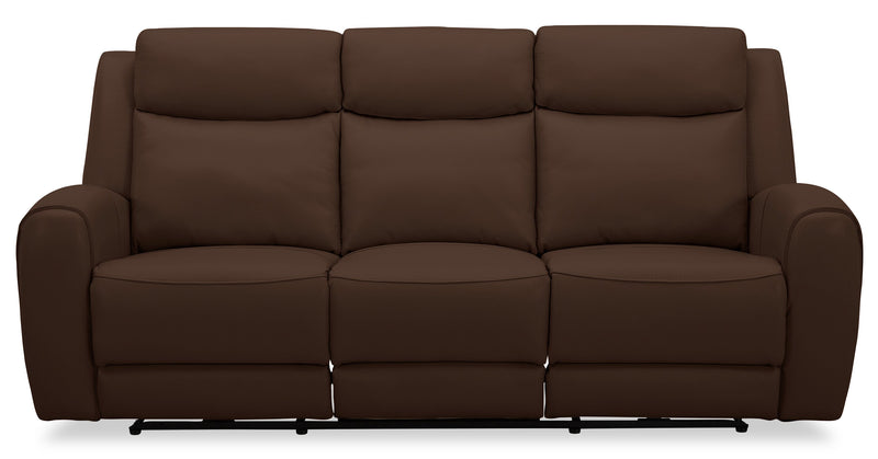 Sofa à inclinaison électrique Reign de 87 po en cuir véritable de qualité supérieure avec ports USB - brun chocolat Silverado