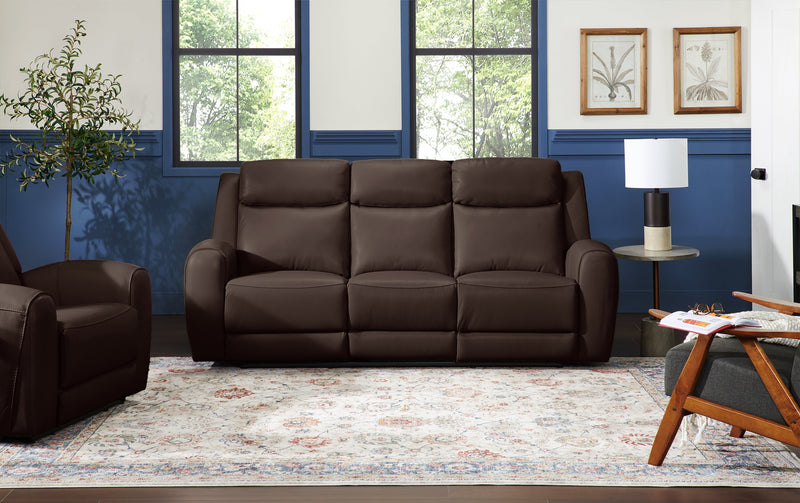 Sofa à inclinaison électrique Reign de 87 po en cuir véritable de qualité supérieure avec ports USB - brun chocolat Silverado