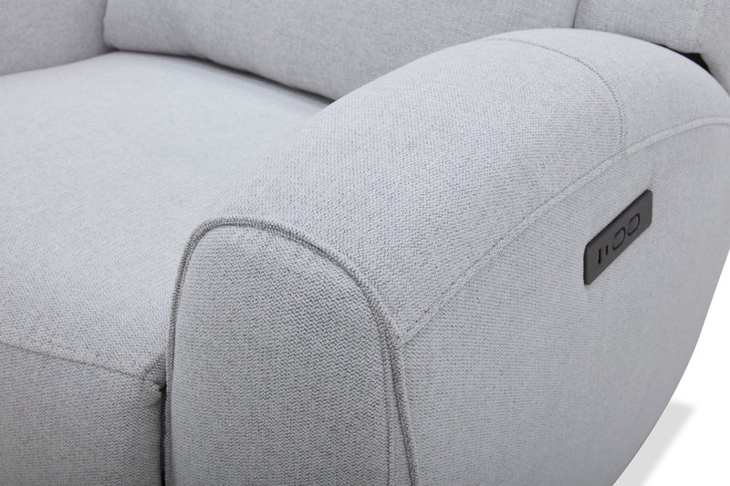 Causeuse à inclinaison électrique Reign de 78 po en tissu avec console - gris pierre Bronco