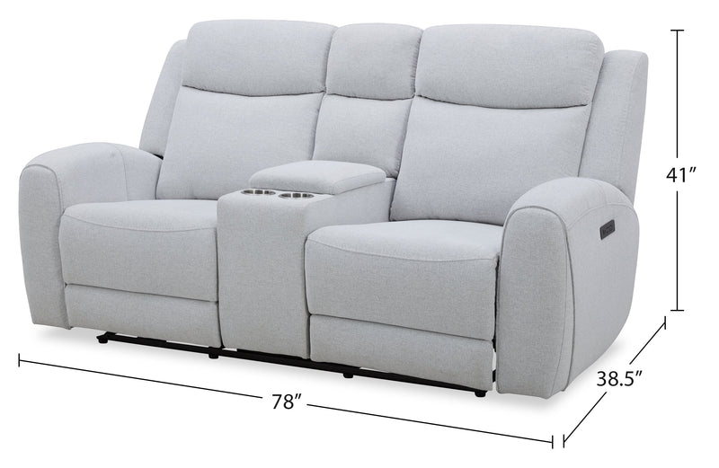 Causeuse à inclinaison électrique Reign de 78 po en tissu avec console - gris pierre Bronco